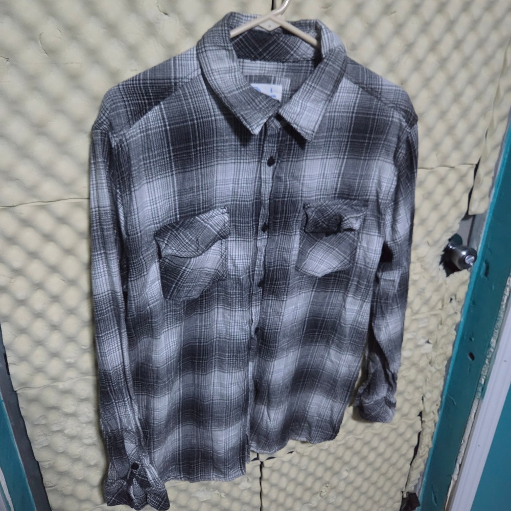Hurley Mens Grey White Plaid Flannel Long Sleeve Button Down HFA21SMT-02794 L